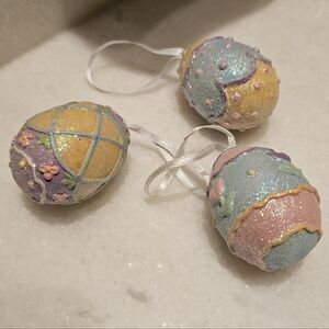 Glitter Pastel Easter Egg Ornaments - Set of 3 Ceramic Spring Decor